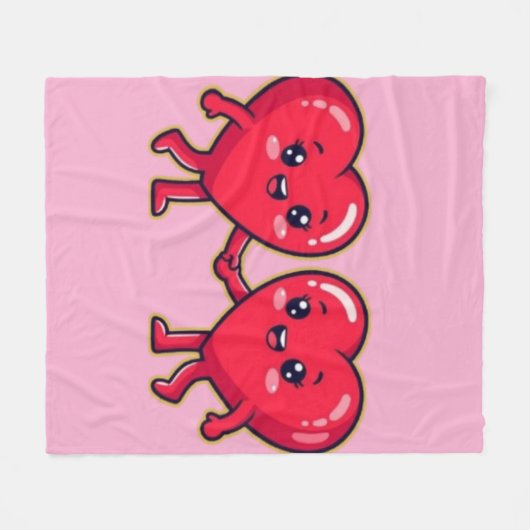 Cute Heart Characters Holding Hands Fleece Deken (Voorkant (Horizontaal))