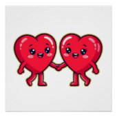 Cute Heart Characters Holding Hands Perfect Poster (Voorkant)