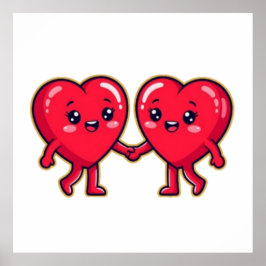 Cute Heart Characters Holding Hands Poster
