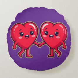 Cute Heart Characters Holding Hands Rond Kussen
