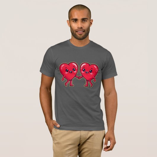 Cute Heart Characters Holding Hands T-shirt (Voorkant volledig)