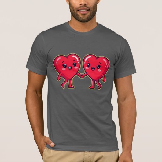 Cute Heart Characters Holding Hands T-shirt (Voorkant)