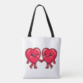 Cute Heart Characters Holding Hands Tote Bag (Achterkant)