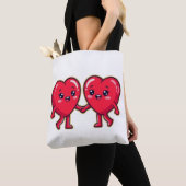 Cute Heart Characters Holding Hands Tote Bag (Dichtbij)
