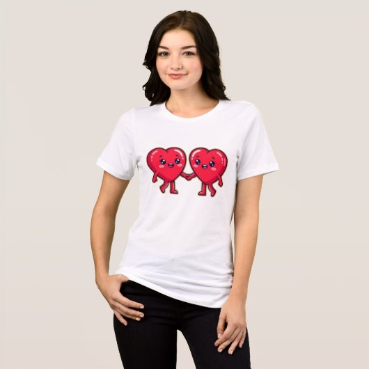 Cute Heart Characters Holding Hands Tri-Blend Shirt (Voorkant volledig)