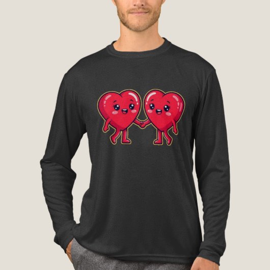 Cute Heart Characters Holding Hands Tri-Blend Shirt (Voorkant volledig)