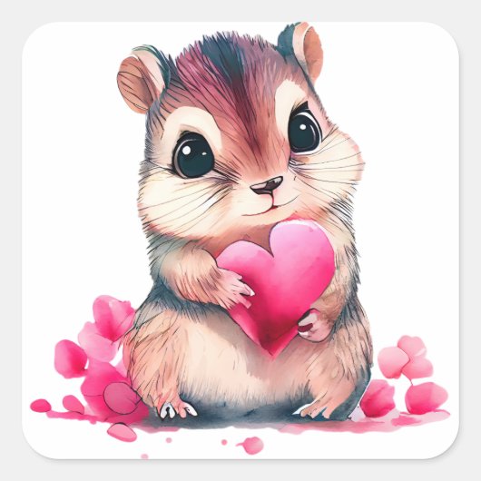 Cute Heart Chipmunk Valentijn Vierkante Sticker (Voorkant)