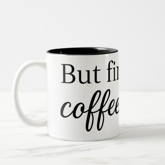 Cute Heart Coffee Cup. But First, Coffee Mug. Tweekleurige Koffiemok (Links)