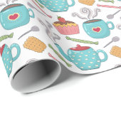 Cute Heart Cup Coffee Tea Biscuit Cupcake Cadeaupapier (Rol Hoek)