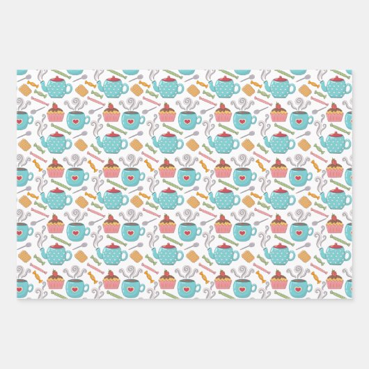 Cute Heart Cup Coffee Tea Biscuit Cupcake Inpakpapier Vel (Voorkant)