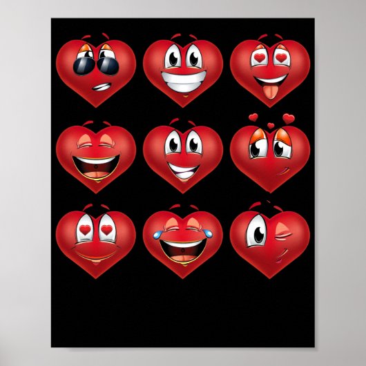 Cute Heart Emojis Gift Valentijnsdag Emoji Poster (Voorkant)