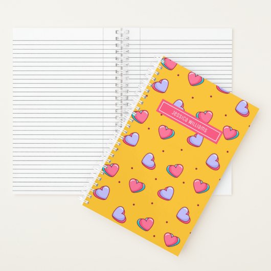 Cute Heart en Polka Dot Pattern Retro Yellow Notitieboek (Binnen)