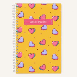 Cute Heart en Polka Dot Pattern Retro Yellow Notitieboek