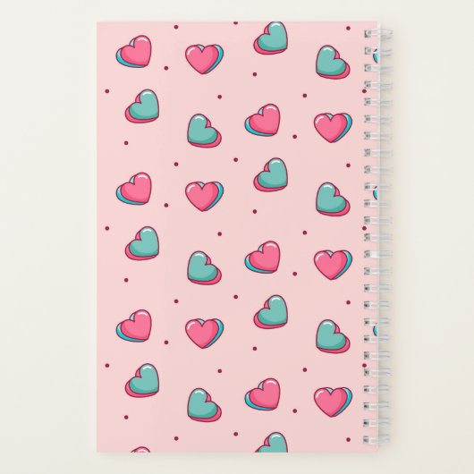Cute Heart en Polka Dot Pattern Sweet Retro Pink Notitieboek (Achterkant)