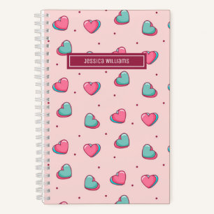 Cute Heart en Polka Dot Pattern Sweet Retro Pink Notitieboek