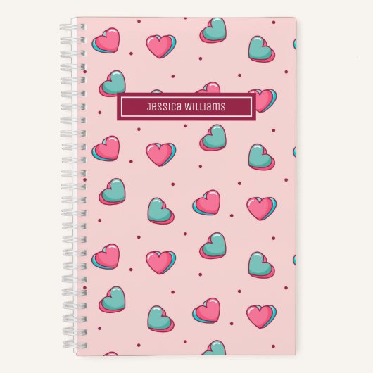 Cute Heart en Polka Dot Pattern Sweet Retro Pink Notitieboek (Voorkant)