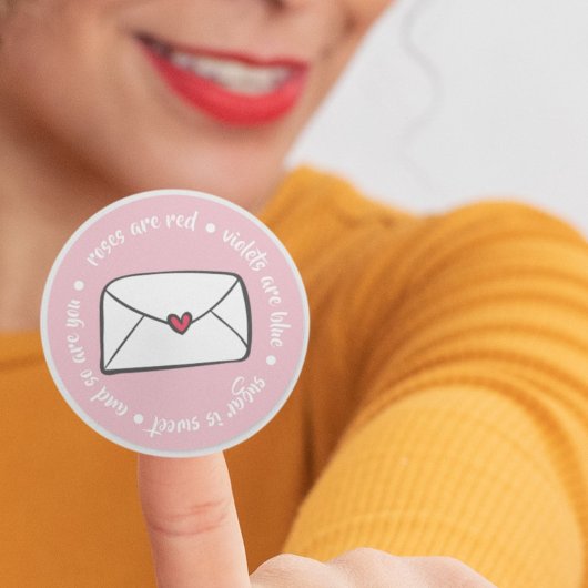 Cute Heart Envelope Rozen zijn Rode Violetten zijn Ronde Sticker