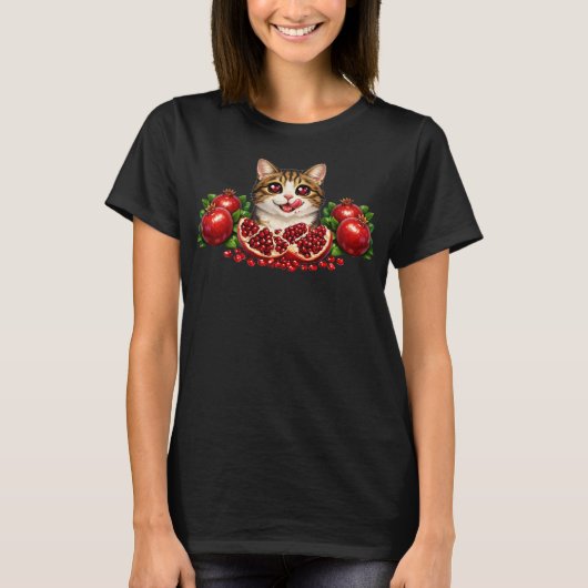 Cute Heart-Eyed Cat with Pomegranates T-shirt (Voorkant)