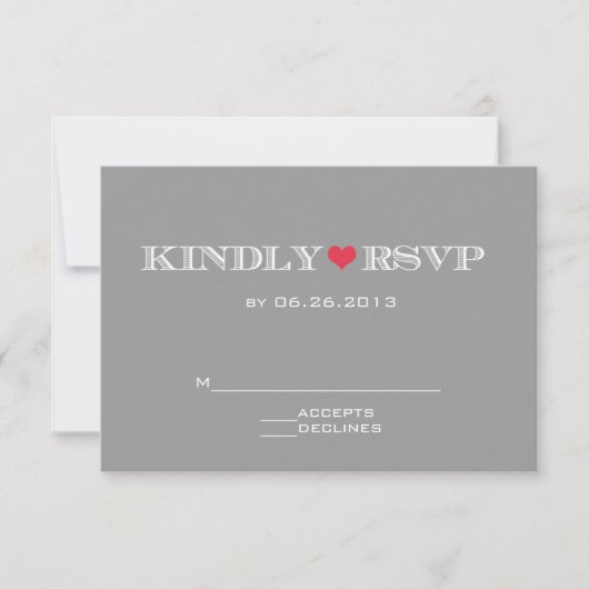 Cute Heart Gray Red Wedding RSVP-kaarten RSVP Kaartje (Voorkant)
