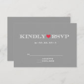 Cute Heart Gray Red Wedding RSVP-kaarten RSVP Kaartje (Voorkant / Achterkant)