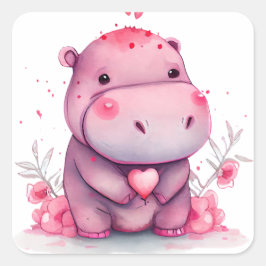 Cute Heart Hippo Valentijn Vierkante Sticker
