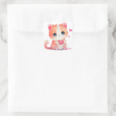 Cute Heart Kat Valentijnsdag Vierkante Sticker (Tas)