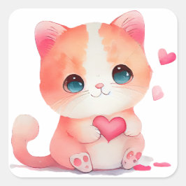 Cute Heart Kat Valentijnsdag Vierkante Sticker