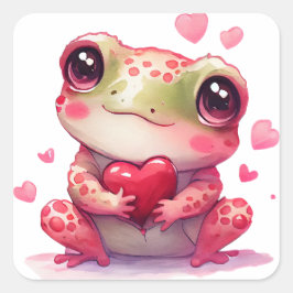 Cute Heart Kikker Valentijnsdag Vierkante Sticker