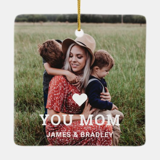 Cute HEART LIGT U MOM Moederdag Foto Keramisch Ornament (Achterkant)