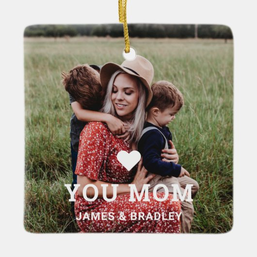 Cute HEART LIGT U MOM Moederdag Foto Keramisch Ornament (Voorkant)