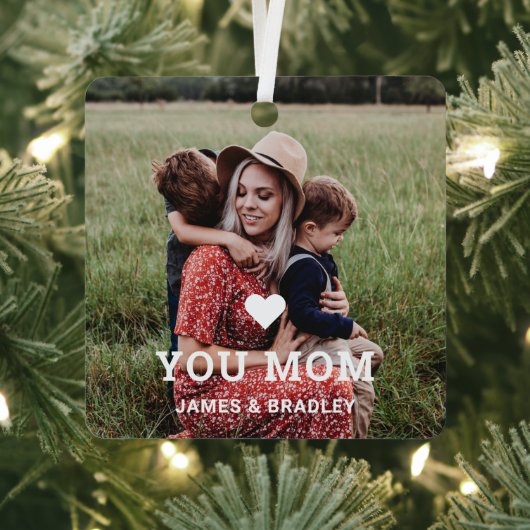 Cute HEART LIGT U MOM Moederdag Foto Metalen Ornament (Insitu)