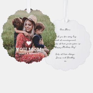 Cute HEART LIGT U MOM Moederdag Foto Ornament Kaart