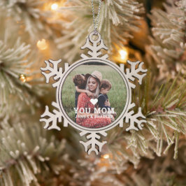 Cute HEART LIGT U MOM Moederdag Foto Tin Sneeuwvlok Ornament