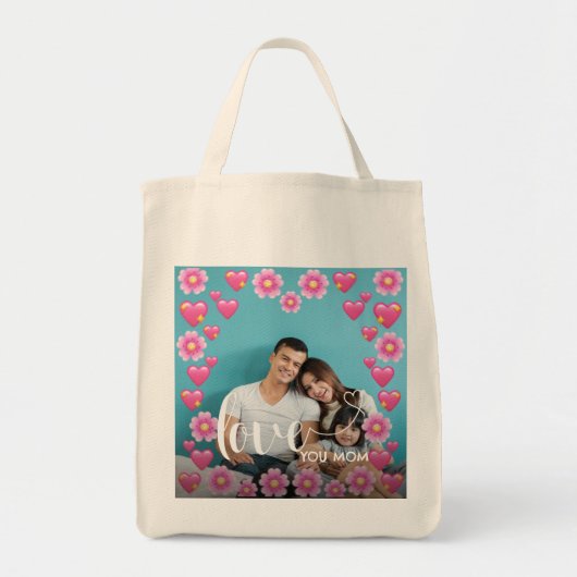 Cute HEART LIGT U MOM Moederdag Foto Tote Bag (Voorkant)