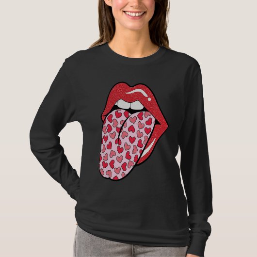 Cute Heart Lips Tongue Retro Valentines Day Matchi T-shirt (Voorkant)