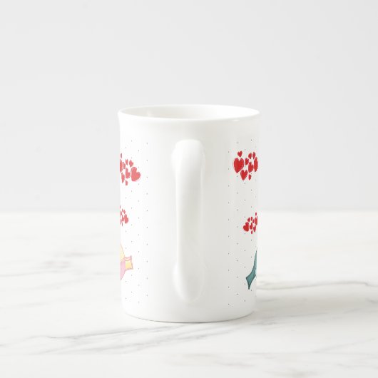 Cute Heart Love Bird Valentijnsdag Porselein Kop (Achterkant)