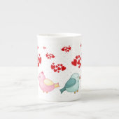 Cute Heart Love Bird Valentijnsdag Porselein Kop (Voorkant)