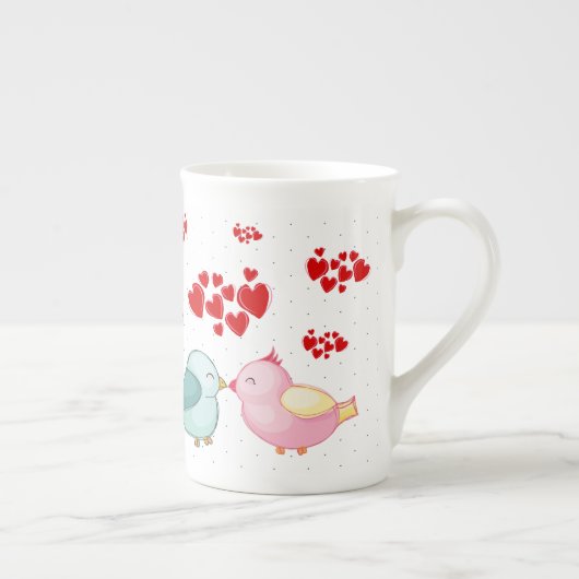 Cute Heart Love Bird Valentijnsdag Porselein Kop (Rechts)