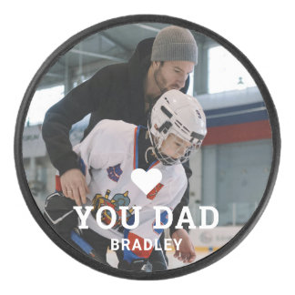 Cute Heart LOVE YOU DAD Personalized Photo Names Hockey Puck