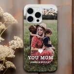Cute HEART LOVE YOU MOM Mother's Day Photo Case-Mate iPhone 14 Pro Hoesje<br><div class="desc">Cute Heart Love You Mom Mother's Day Photo iPhone Case features your favorite photo with the text "(love heart) you Mom" in modern white script with your names below. Personalize by editing the text in the text box provided and adding your own picture. Designed by ©2022 Evco Studio www.zazzle.com/store/evcostudio</div>