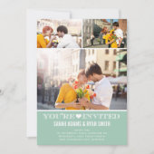 Cute Heart Mint Wedding Three Photo Uitnodiging (Voorkant)
