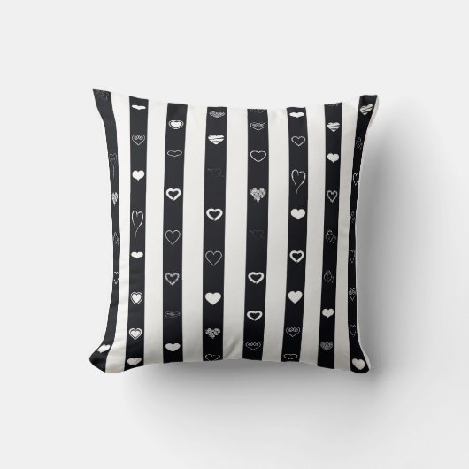 Cute Heart Modern Black Stripe Kussen (Voorkant)