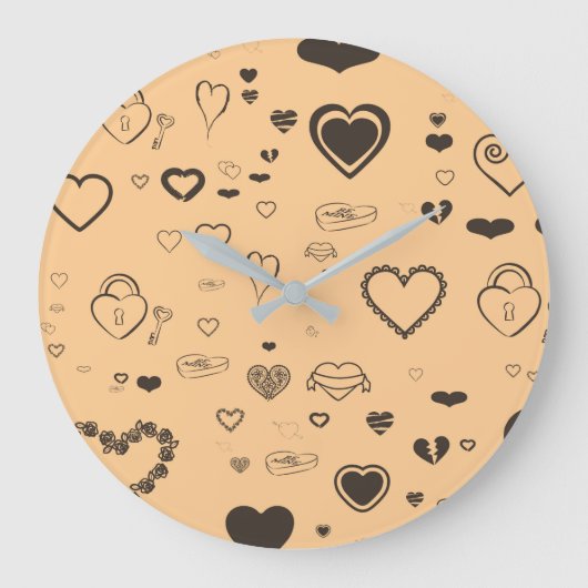 Cute Heart Modern Dark Grey Pattern Grote Klok (Voorkant)