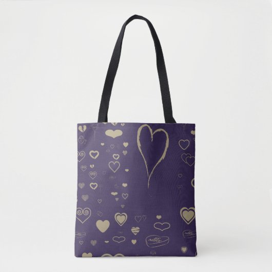 Cute Heart Modern Dark Paars Pattern Tote Bag (Voorkant)