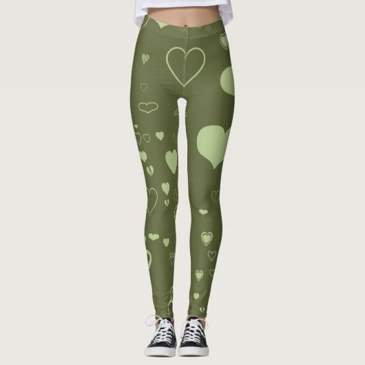 Cute Heart Modern Green Leggings (Voorkant)