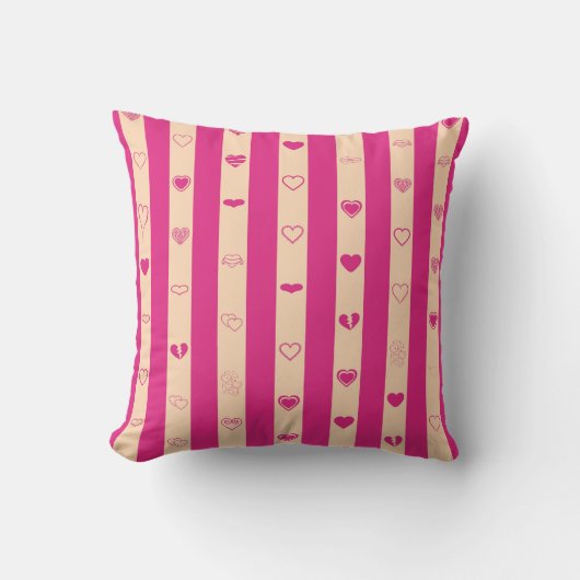 Cute Heart Modern Hot Pink Stripe Kussen (Voorkant)