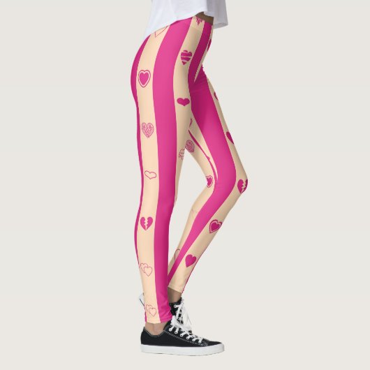 Cute Heart Modern Hot Pink Stripe Leggings (Rechts)