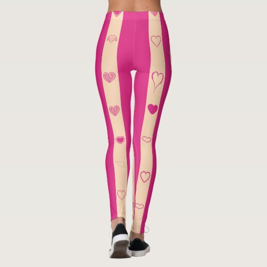 Cute Heart Modern Hot Pink Stripe Leggings (Achterkant)