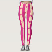 Cute Heart Modern Hot Pink Stripe Leggings (Voorkant)