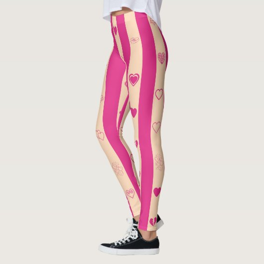 Cute Heart Modern Hot Pink Stripe Leggings (Links)